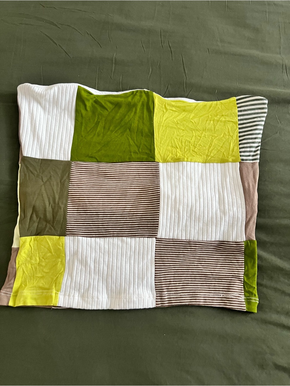 Patchwork Square Crop Top in Green and White